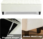 Ottoman Bench with Storage - Beige Storage Bench End of Bed with Safety Hinges, Tufted Ottoman for Living, Dining Room, Entryway and Hallway