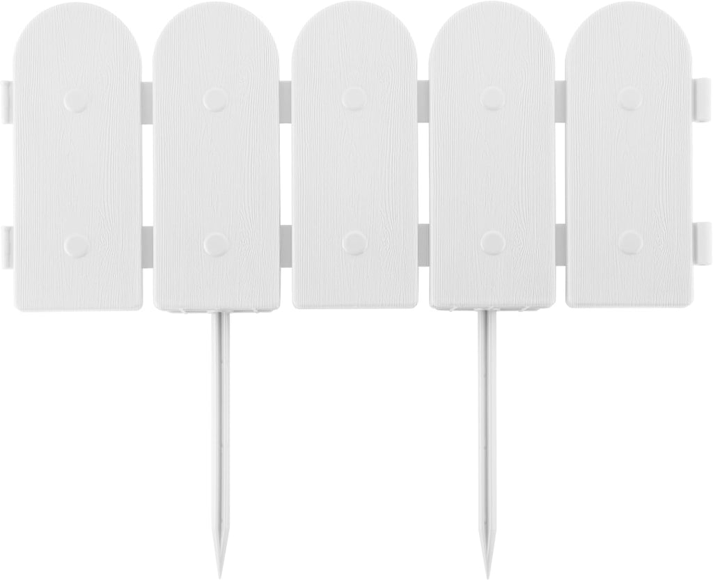 Evelyne Garden Border Edging: Wooden Fence Design - 8pcs White Yard Landscaping Fence Liner Lawn Edge Barrier - 10ft Kit of Decorative Lawn Landscape Panels Elements -Landscaping Edging-GMT-10374-D08