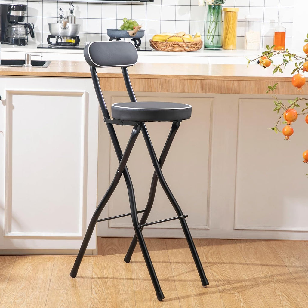 Thyle 1 Pcs 29.5 Inch Folding Bar Stool with Backrest Tall Foldable Stool Chair with Cushioned Padded Portable Collapsible Counter Height Chair for Kitchen Island Shop Cafe Dining Room