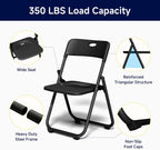 10 Pack Black Plastic Folding Chairs, Lightweight Foldable Chair with 350lbs Capacity, Portable Seat with Sturdy Steel Frame for Indoor & Outdoor Use