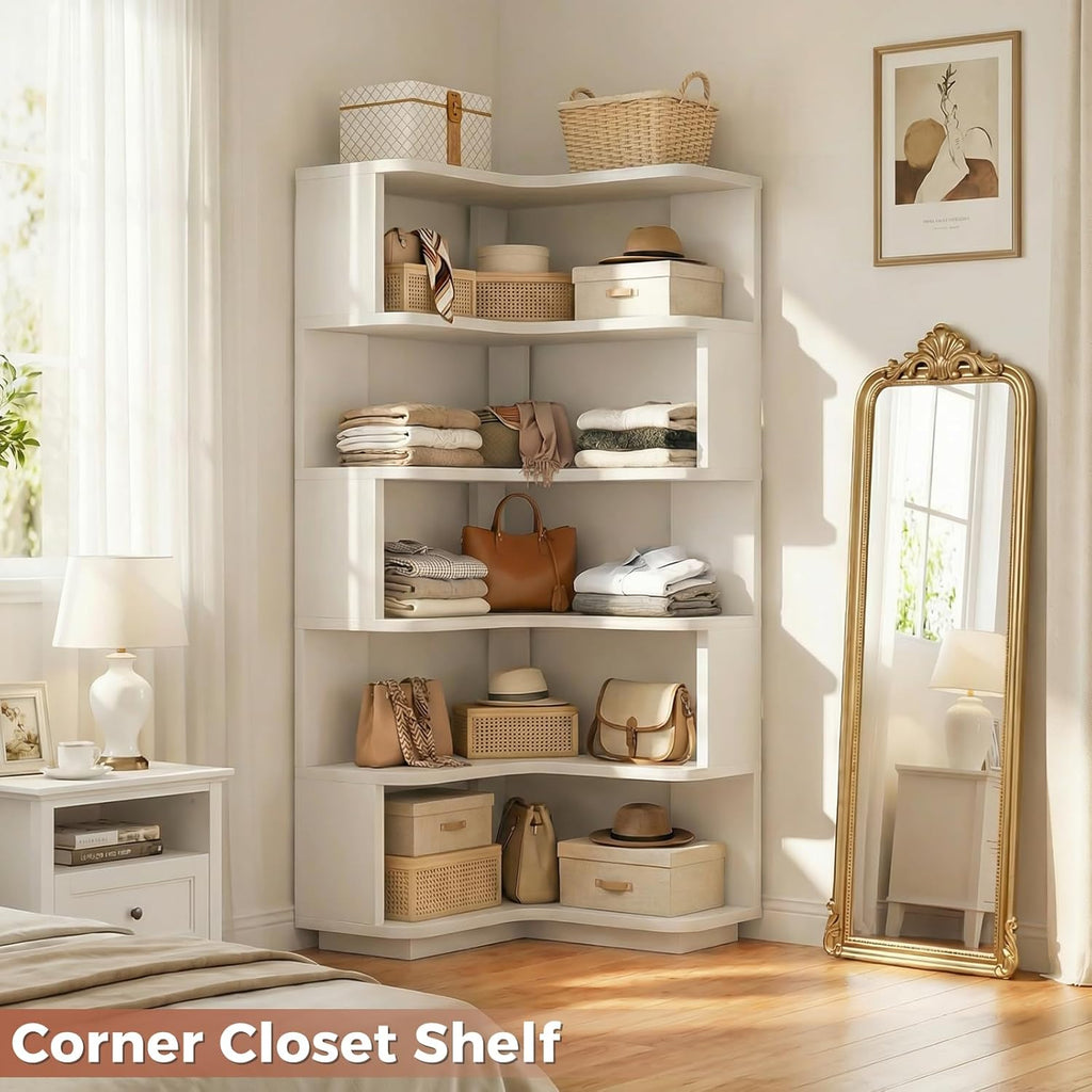 Besiost Corner Book Shelf, 6-Shelf Corner Bookshelf for Small Corner Spaces