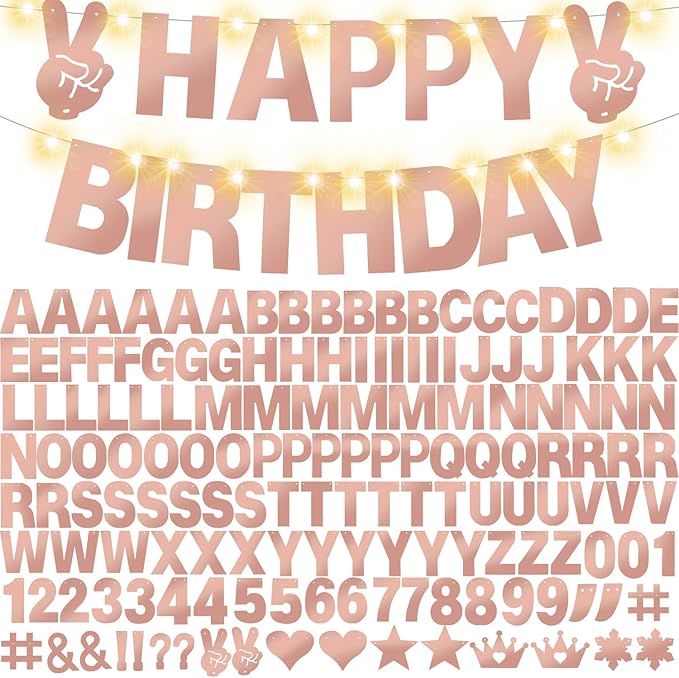 167Pcs DIY Glitter Customizable Banner Kit Happy Birthday Custom Letters Banner Happy New Year Personalized Banners Decor Christmas Baby Shower Birthday Party Decorations Supplies(Shiny Rose Gold)