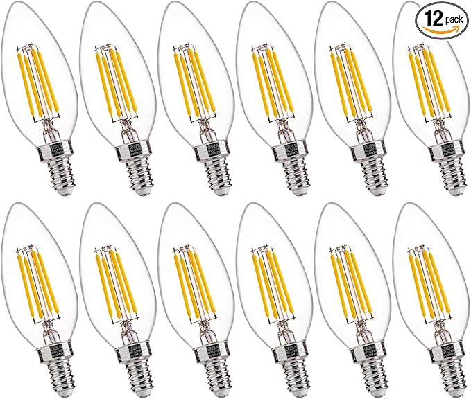 FLSNT 60W Equivalent LED Chandelier Light Bulbs, Dimmable LED B11 E12 Candelabra Base Bulbs, 3500K Natural White, 550LM, 12 Pack UL,CA65 Listed.