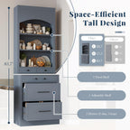 Modern 83.7-inch High Kitchen Pantry Freestanding Tall Hutch with Faux Marble Top, Display Cupboard Cabinet Featuring 5 Storage Drawers and Adjustable Shelf for Efficient Organization (Gray)