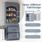 Merax Modern 83.7inch Freestanding Kitchen Hutch with Faux Marble Top, Kitchen Pantry with 5 Storage Drawers and Adjustable Shelf, Gray