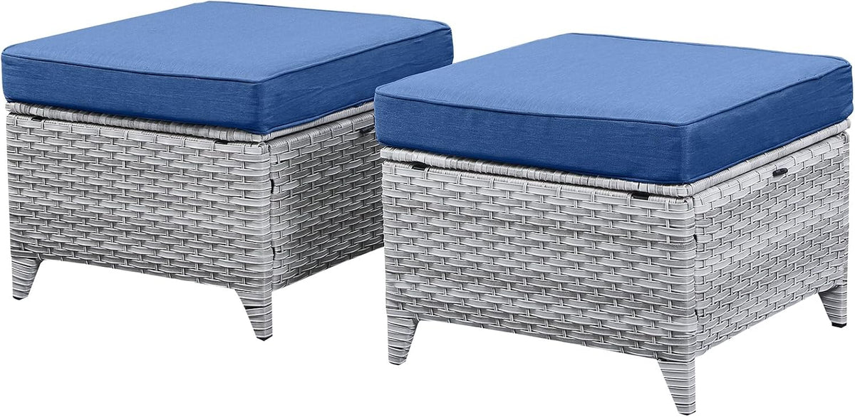 Belord Outdoor Furniture Ottoman Set of 2 Patio Seating Footstool All-Weather Rattan Wicker Ottoman Seat with Soft Cushions for Patio Furniture Set