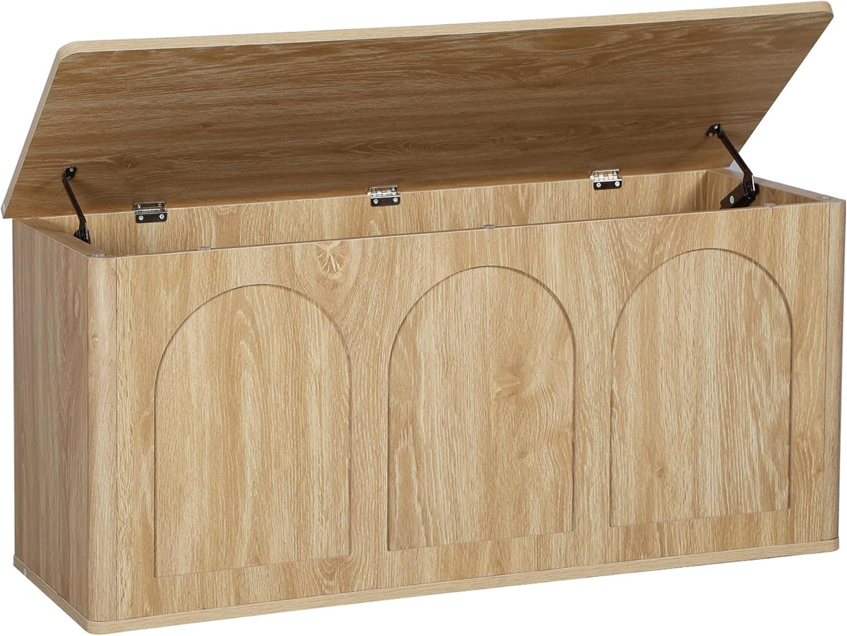 40''W 15''D Foot End of Bed Hidden Storage Bench with Lift Top Storage and Seating, Shoe Trunk Chest Bench Seat for Bedroom, Living Room, Entryway, Hallway, Under Window-Natural