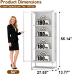 UNICOLY Display Cabinet with Glass Doors, Glass Display Cabinet 4-Tier, Metal Curio Display Cabinet with Tempered Glass Doors for Living Room, Plant, Display Shelf, Assembly Required, White