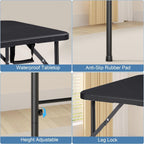 VECELO Folding Table 4 Foot with Mesh Bag, Indoor Outdoor Heavy-Duty Portable w/Handle,Fold-in-Half for Picnic, Party, Camping, Matte Black