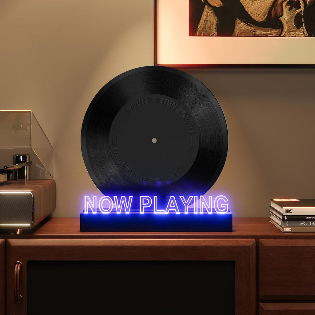 Now Playing Vinyl Record Stand- Simulated Vinyl Design with 7-Color Changing Lights,A Stylish Accent for Vinyl Record Holder, Perfect for Record Display and LP Lover Gifts.