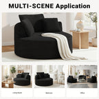 54-inch Oversized Round Chaise Longue Chair Indoor, Modern Upholstered Corduroy Deep Seat Circle Accent Chair Single Cloud Lounge Floor Sofa Chair for Living Room (Black, 54" Round)
