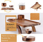 Nnewvante Couch Cup Holder Tray, 3 in 1 Large 15.36"x9.85" Acacia Wood Sofa Arm Clip on Tray Table with 360°Rotated Phone Holder on Armrest