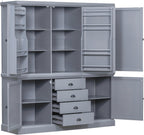 73'' Traditional Freestanding Wooden Kitchen Pantry, Large Kitchen Storage Unit Cupboard with Drawers Cupboard with Door Shelves and Adjustable Shelves (Gray-T)