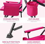 EVER ADVANCED Oversized Folding Women Camping Chair, for Adults Heavy Duty Lawn Chair with Side Pockets, Portable Collapsible Quad Chair for Outside, Support Up to 500lbs, Pink