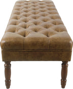 HomePop Large Upholstered Tufted Bench – Light Brown Leather