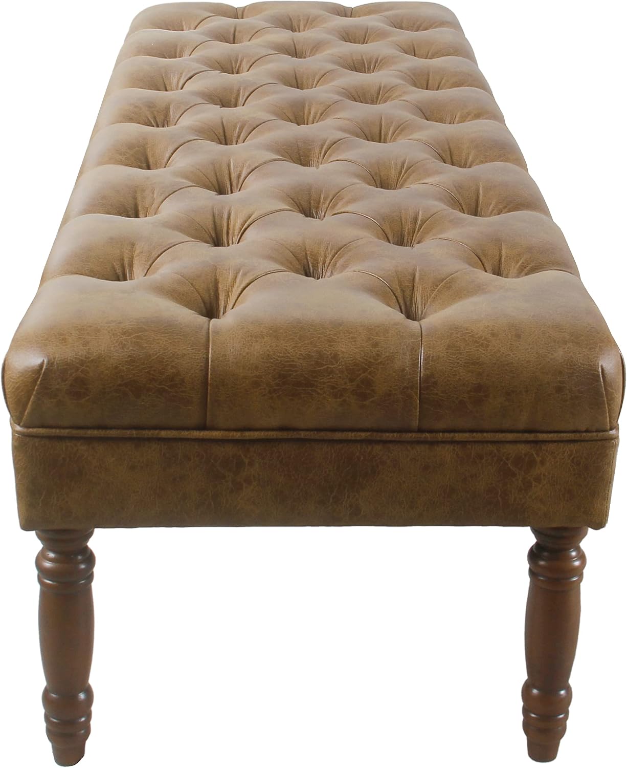 HomePop Tufted Decorative Bench, Light Brown Leather Large