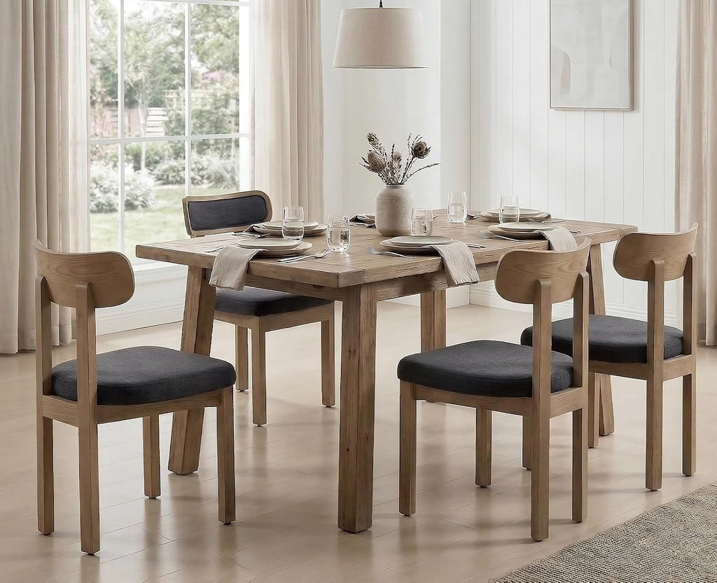 Linen Dining Chairs Set of 4, Mid Century Modern Upholstered Dining Room Chairs with Curved Back, Armless Kitchen Chairs for Living Room/Restaurant/Balcony/Bedroom/Home Desk/Task, Grey