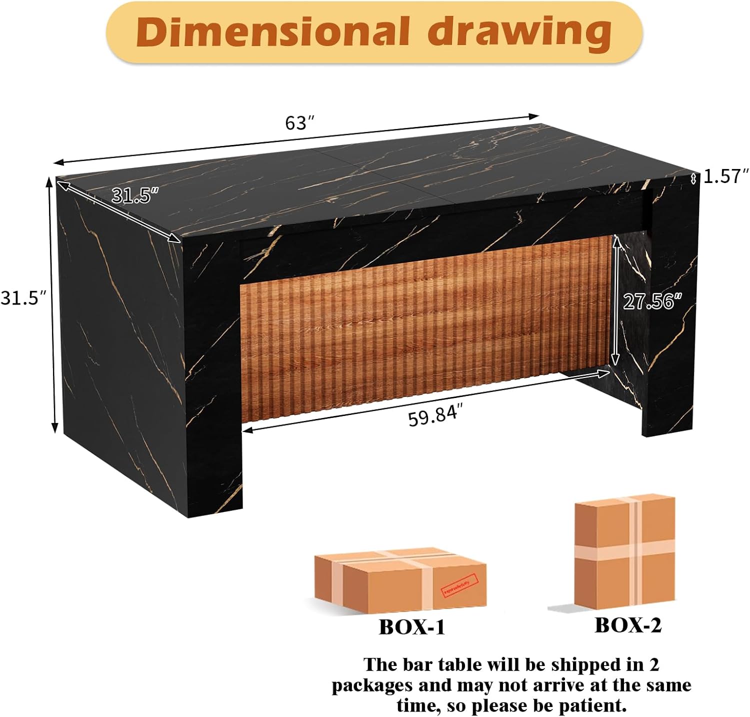 63" Modern Imitation Marble Stripes Kitchen Dining Table, Black Island Table with Grille Design and LED Lights for 4-6 People, Large Imitation Marble Dining Table for Home Kitchen Living Room.