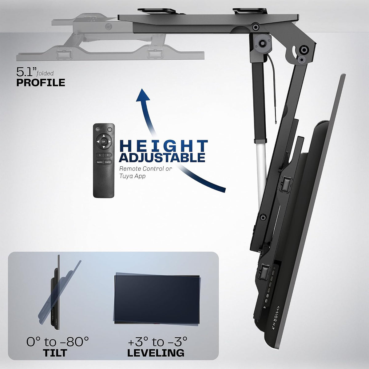 VIVO Black Electric Ceiling TV Mount for 37 to 70 in Screens, MOUNT-E-FD75C | Large Motorized Flip Down TV Mount, Pitched Roof VESA Mount, Heavy Duty Steel, App and Voice Control, Holds 99 lbs