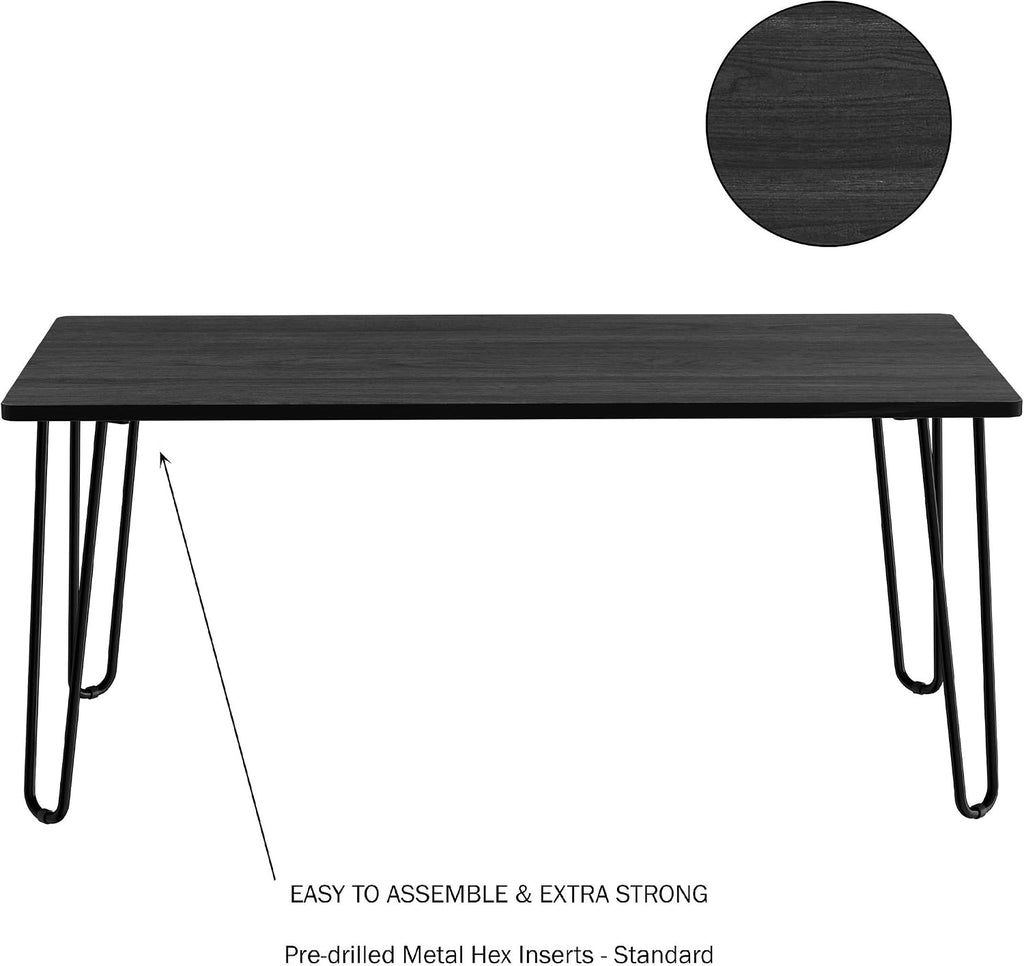 Lavish Home Small Space Coffee Table with Hairpin Legs – Minimalist Industrial Living Room Table with Woodgrain-Look Top and Steel Legs (Black)