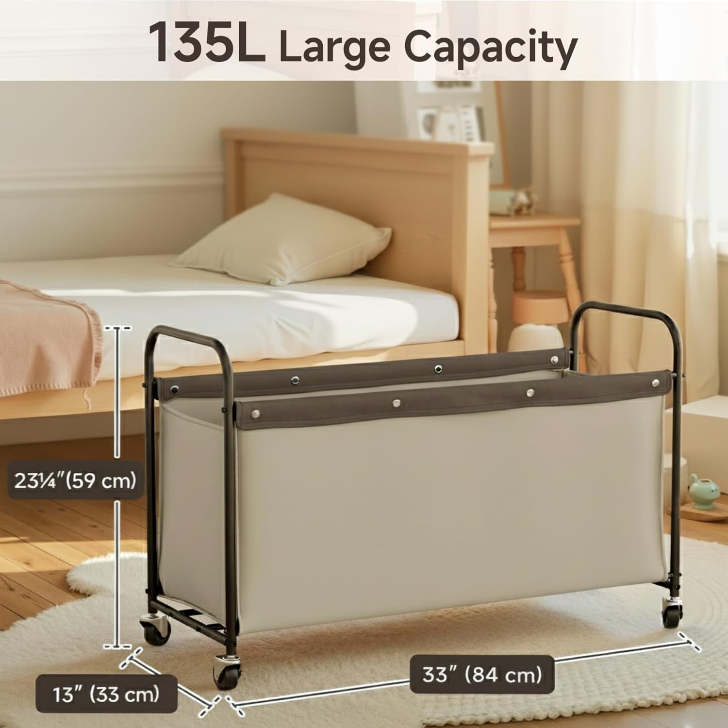 StorageWorks 135L Extra Large Storage Chest with Wheels for Living Room | Sturdy Metal Frame, 360° Swivel Wheels, Rounded Corners, Washable Fabric, Easy Assembly for Bedrooms & Living Spaces