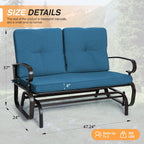 Incbruce Outdoor Swing Glider Rocking Chair Patio Bench for 2 Person, Garden Loveseat Seating Patio Steel Frame Chair Set with Cushion, Peacock Blue