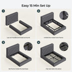 ADORNEVE Upholstered Cloud Bed Frame Queen with 5.9" Thick Headboard, Grey
