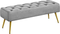 Yaheetech 45in Upholstered Velvet Ottoman Bench Seat with Gold Legs, Gray | Tufted Upholstered Bench Seat, Bed Bench with Tapered Gold Metal Legs, Sized for Window Seat Entryway Living Room