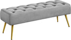 Yaheetech 45in Upholstered Velvet Ottoman Bench Seat with Gold Legs, Gray | Tufted Upholstered Bench Seat, Bed Bench with Tapered Gold Metal Legs, Sized for Window Seat Entryway Living Room