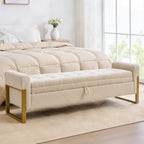 67" Storage Bench for Bedroom, King Size End of Bed Bench, Upholstered Storage Ottoman Bench with Golden Metal Legs, Bedroom Bench for Entryway (Teddy Beige)