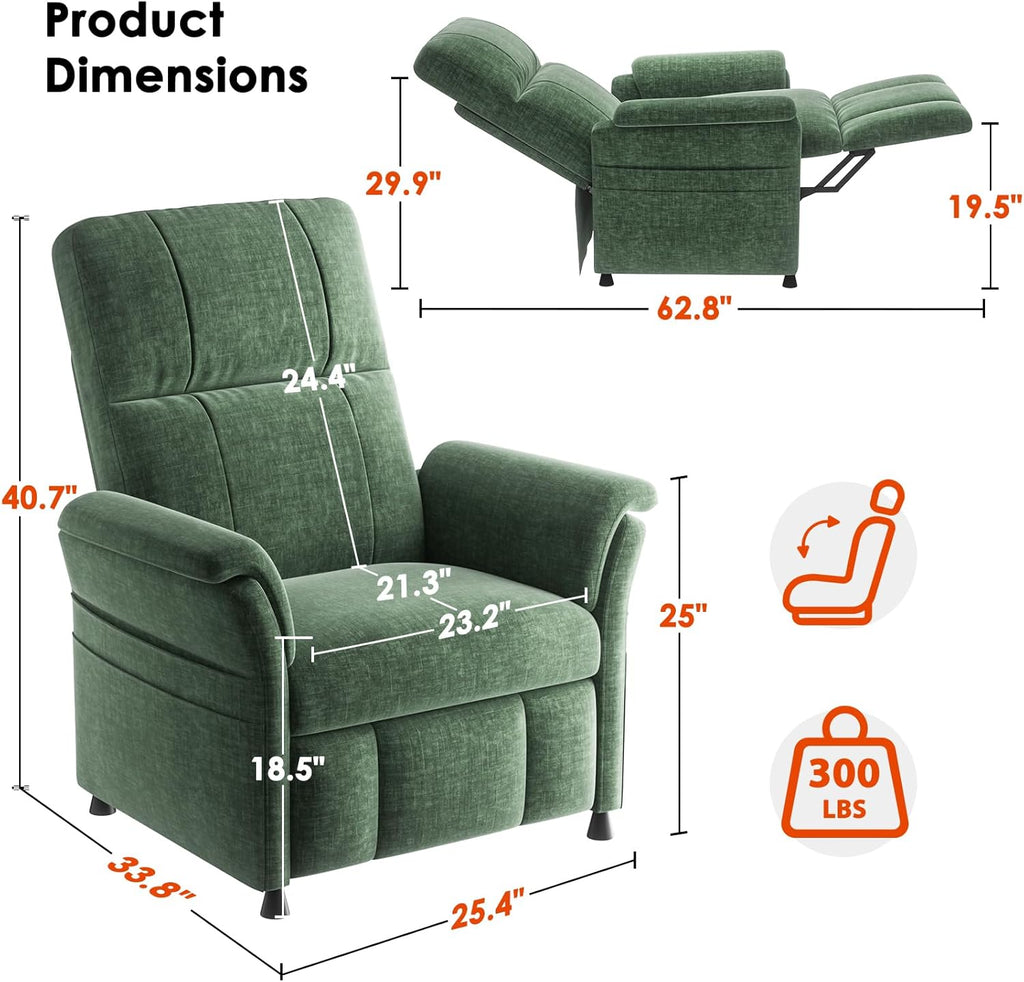 AMADA HOMEFURNISHING Power Recliner Chair for Adults, Adjustable Modern Chenille Reclining Chair with Side Pockets, Remote, Footrest, Thick Seat Cushion for Home Theater, Living Room, Bedroom & RV