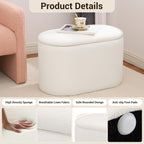 Oval Ottoman with Storage for Living Room, Modern Linen Fabric Foot Stools Ottoman, Upholstered Vanity Stool Foot Rest, Small White Storage Bench for Bedroom, Entryway, Dorm
