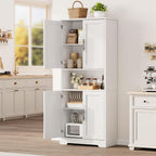 Kitchen Pantry Cabinet, 70in Tall White Storage Cupboard with Doors and Adjustable Shelves, Freestanding Stand Alone Wood Furniture Hutch for Living Room, Bathroom, Home Organization