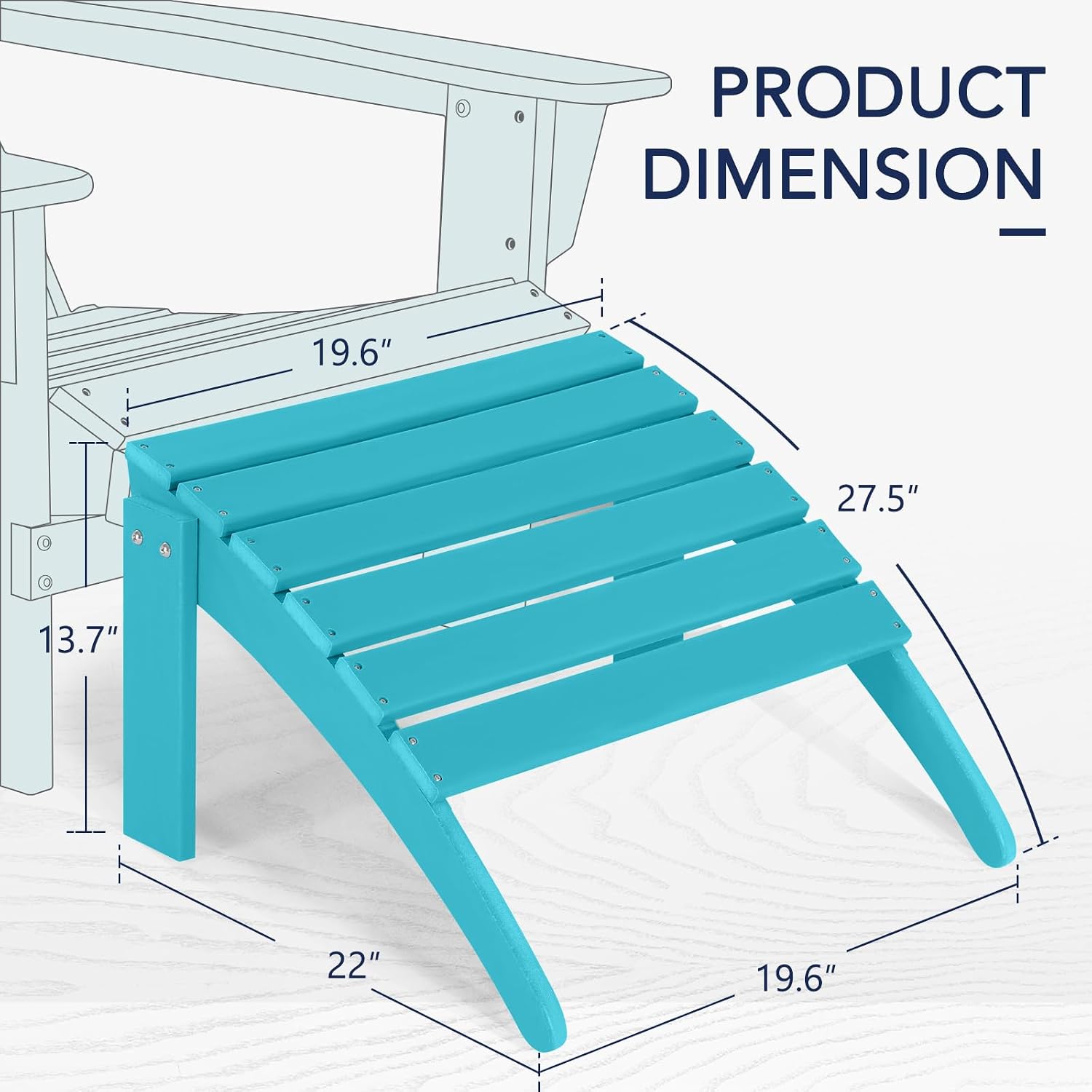 Adirondack Ottoman Set of 2, HDPE All Weather Patio Ottomans, Outdoor Footrest Adirondack Footrest Outdoor Patio Footstool for Porch, Pool, Lawn & Backyard, Turquoise