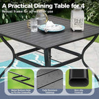 SUNSHINE VALLEY 5 Piece Patio Dining Set for 4, 37”x37” Square Table with Umbrella Hole, 4 Metal Brown Chairs, Outdoor Table and Chairs Set for Lawn Backyard and Deck