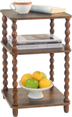 Fultyle Small Side Table, 3-Tier End Table with Shelf, Vintage Nightstand