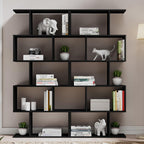 Cozy Castle Set of 2 Geometric Bookcase, S-Shaped Modern Bookshelf, Room Divider Bookshelf, 62" Tall Unique Abstract Bookcase with 5-Tier Display Shelf for Living Room Office, Black