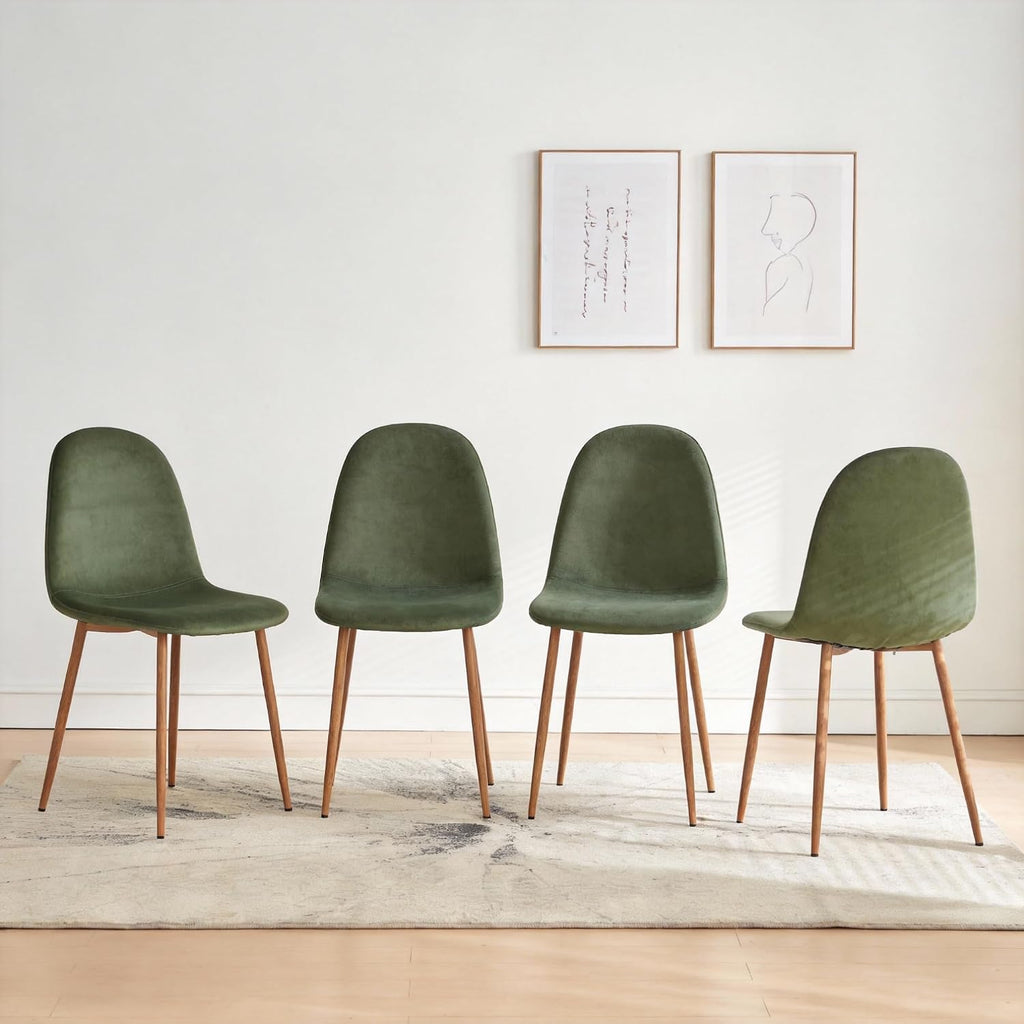 Small Dining Table Set for 4, Modern Round Dining Table with 4 Velvet Dining Chairs in Metal Legs, Easy Assembly for Compact Spaces - Green