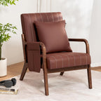 HOMMPA Mid-Century Modern Accent Chair, Comfy Reading Armchair with Solid Wood Frame & Lumbar Pillow, Upholstered Linen Lounge Chair with Side Pocket for Living Room, Bedroom,Balcony (Brown)