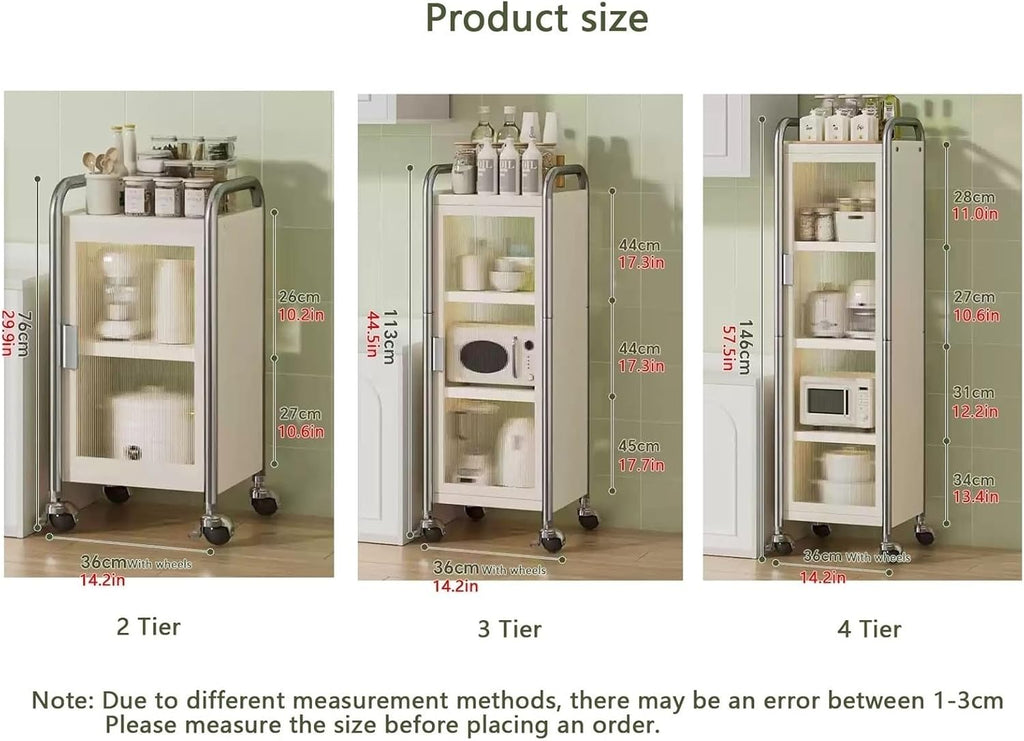 Multi-Layer Kitchen Racks Narrow Pantry Storage Cabinet for Small Spaces with Wheels Free Standing Microwave Stand Utility Organization and Storage Rack(2 Tier)