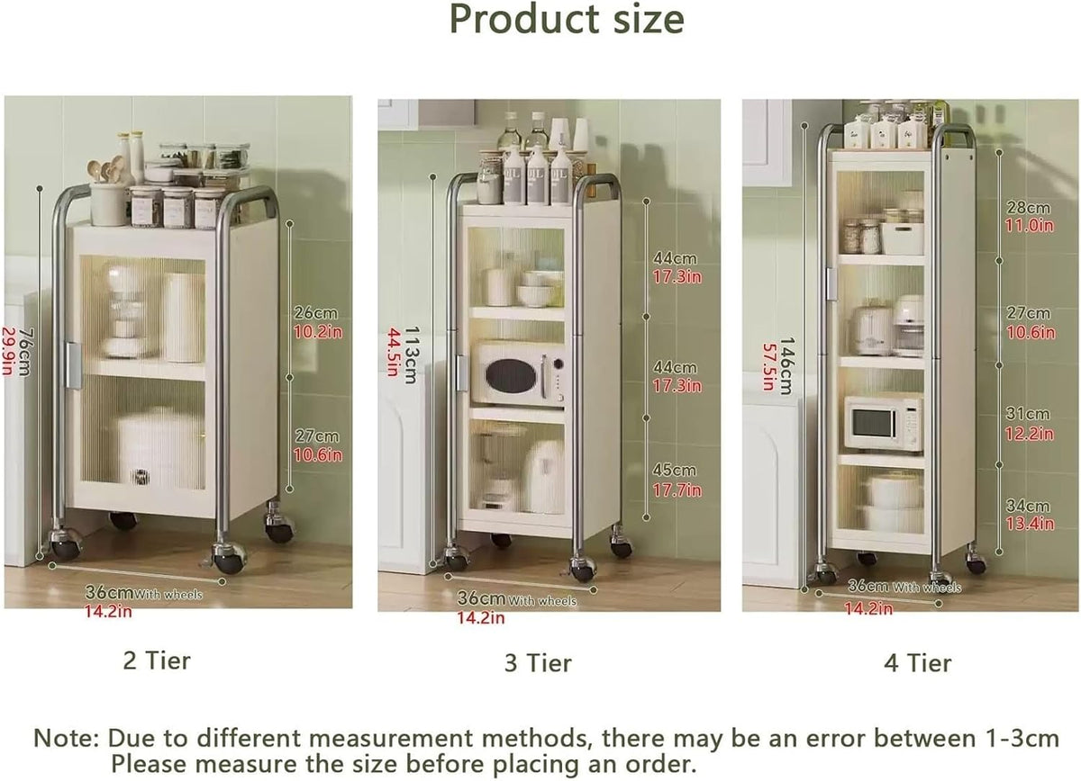 Multi-Layer Kitchen Racks Narrow Pantry Storage Cabinet for Small Spaces with Wheels Free Standing Microwave Stand Utility Organization and Storage Rack(2 Tier)
