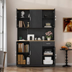 71" Pantry Cabinet,Kitchen Pantry Storage Cabine with Power Outlet,Farmhouse Kitchen Hutch Pantry Cabinet, Tall Hutch with Adjustable Shelf & Door,Food Pantry Storage for Dining Room,Kitchen (Black)