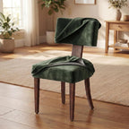 Garvee Dining Chairs Set of 2, Mid Century Modern Upholstered Chairs with Rattan Brown Wood Back, Armless Kitchen Chairs with Wood Legs for Dining Room Living Room, Green