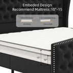 BRELTAM Upholstered King Size Bed Frame Velvet Black Tufted Platform Bed Frame with Wingback Headboard & Footboard, with Deep Button Tufted & Nailhead Wooden Slats Support, No Box Spring Needed
