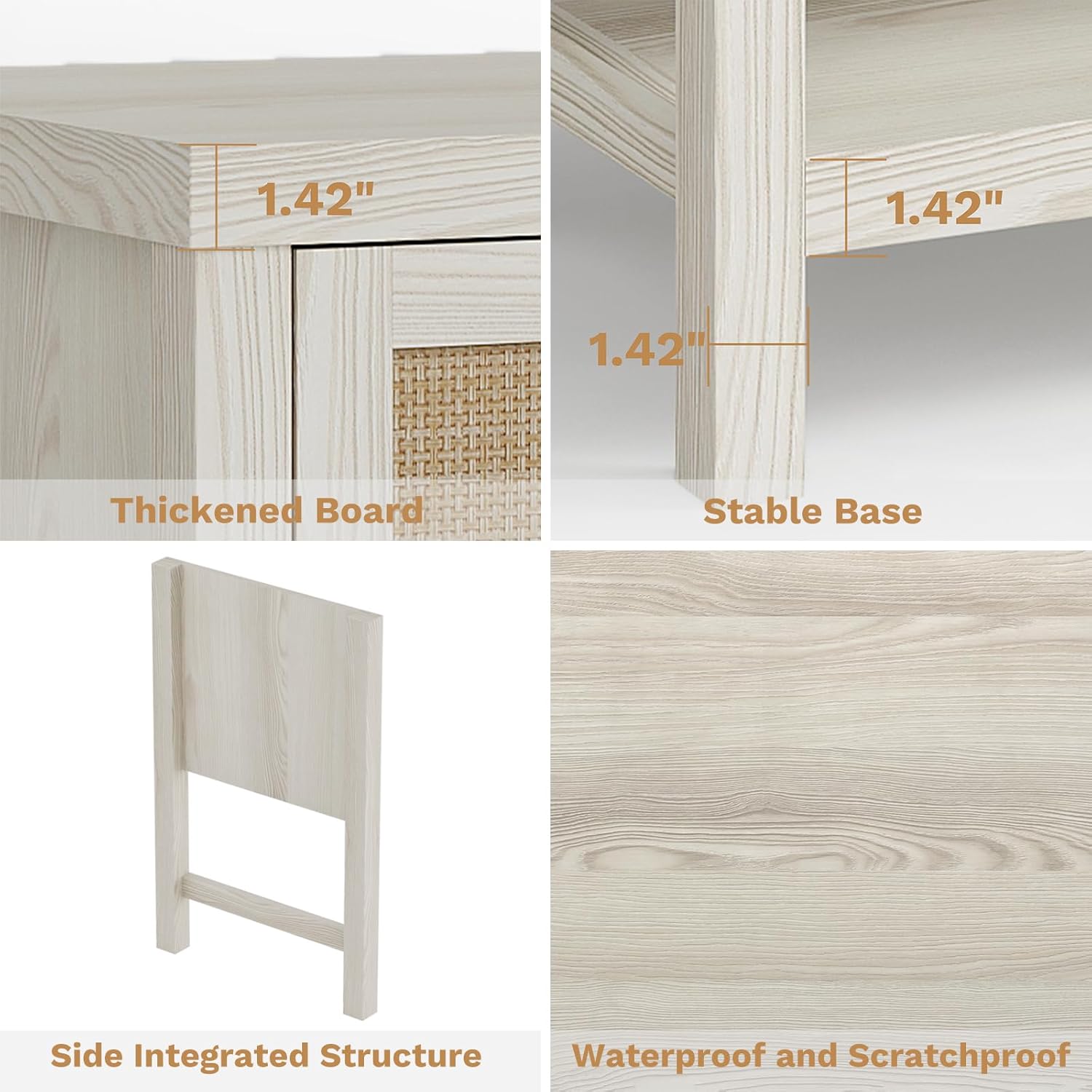 Eclatara Large Rattan Night Stand Set of 2 with 2 Drawers and Storage Shelf | Boho Nightstand White Bedside Table End Table Side Table for Bedroom(Cream White Oak,2 Pieces)