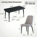 Modern Dining Table Set for 4, 63 inch Sintered Stone Kitchen Table and Chairs,Rectangular Dining Table Set of 4 with PU Leather Chair, 5 Piece Dining Room Table Set for Kitchen, Office, Apartment