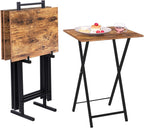 HOOBRO Folding TV Tray Tables, Set of 4 TV Trays with Storage Rack, Industrial Side Table for Eating at Couch, Foldable Snack Table for Small Space, Easy Assembly, Rustic Brown and Black BF50BZ01