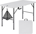 VECELO Folding Table 4 Foot with Mesh Bag, Indoor Outdoor Heavy-Duty Portable w/Handle,Fold-in-Half for Picnic, Party, Camping, White
