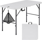 VECELO Folding Table 4 Foot with Mesh Bag, Indoor Outdoor Heavy-Duty Portable w/Handle,Fold-in-Half for Picnic, Party, Camping, White