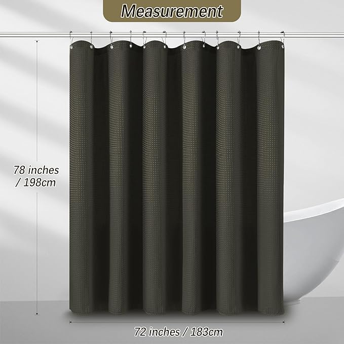 Shower Curtain Waterproof Waffle Weave Fabric, 256GSM Heavy Duty Thick Shower Curtain Set for Bathroom, Hotel Spa Luxury Modern Shower Curtains with 12 Metal Hooks, 72Wx78H Brown